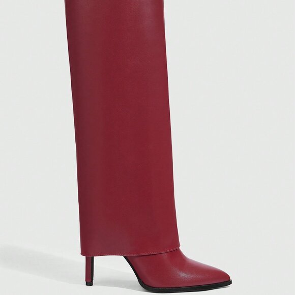 Burgundy Pointed Toe Stiletto Women's Boots - Picture 3 of 8